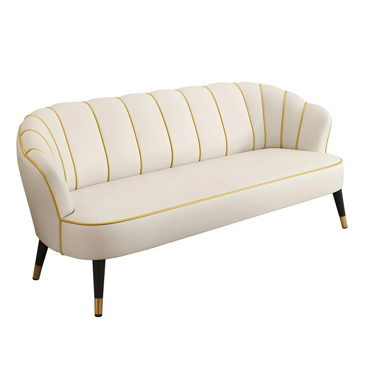 Orange-Beige Leather Sewn Pillow Back Sloped Arms Sofa Image - 9