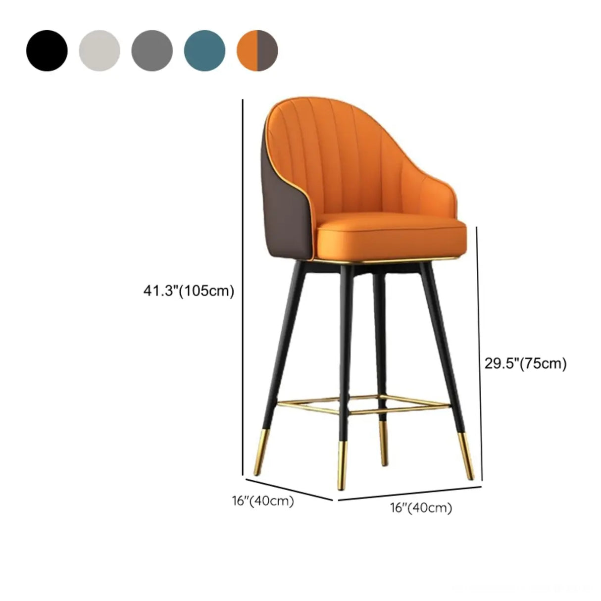 Orange Curved Leather Tall Bistro Stool with Armrest Image - 17