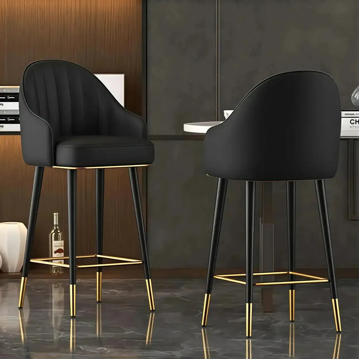 Orange Curved Leather Tall Bistro Stool with Armrest Image - 3