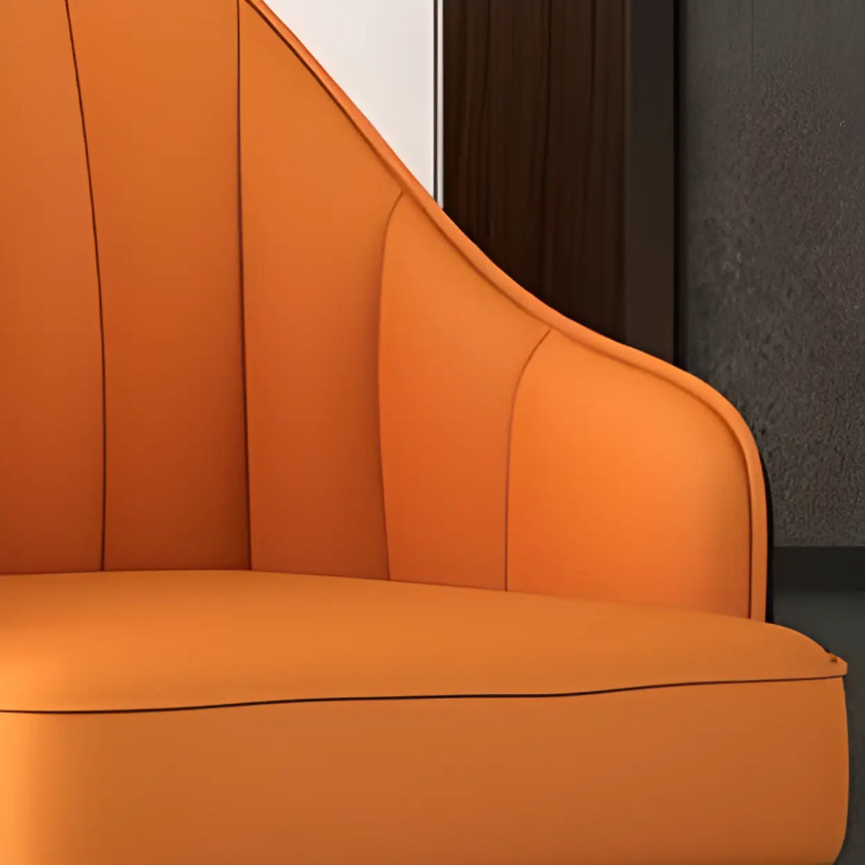 Orange Curved Leather Tall Bistro Stool with Armrest Image - 8