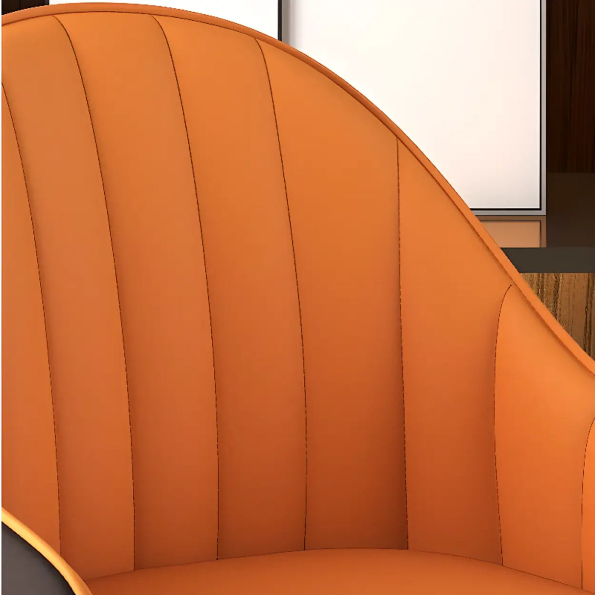 Orange Curved Leather Tall Bistro Stool with Armrest Image - 9