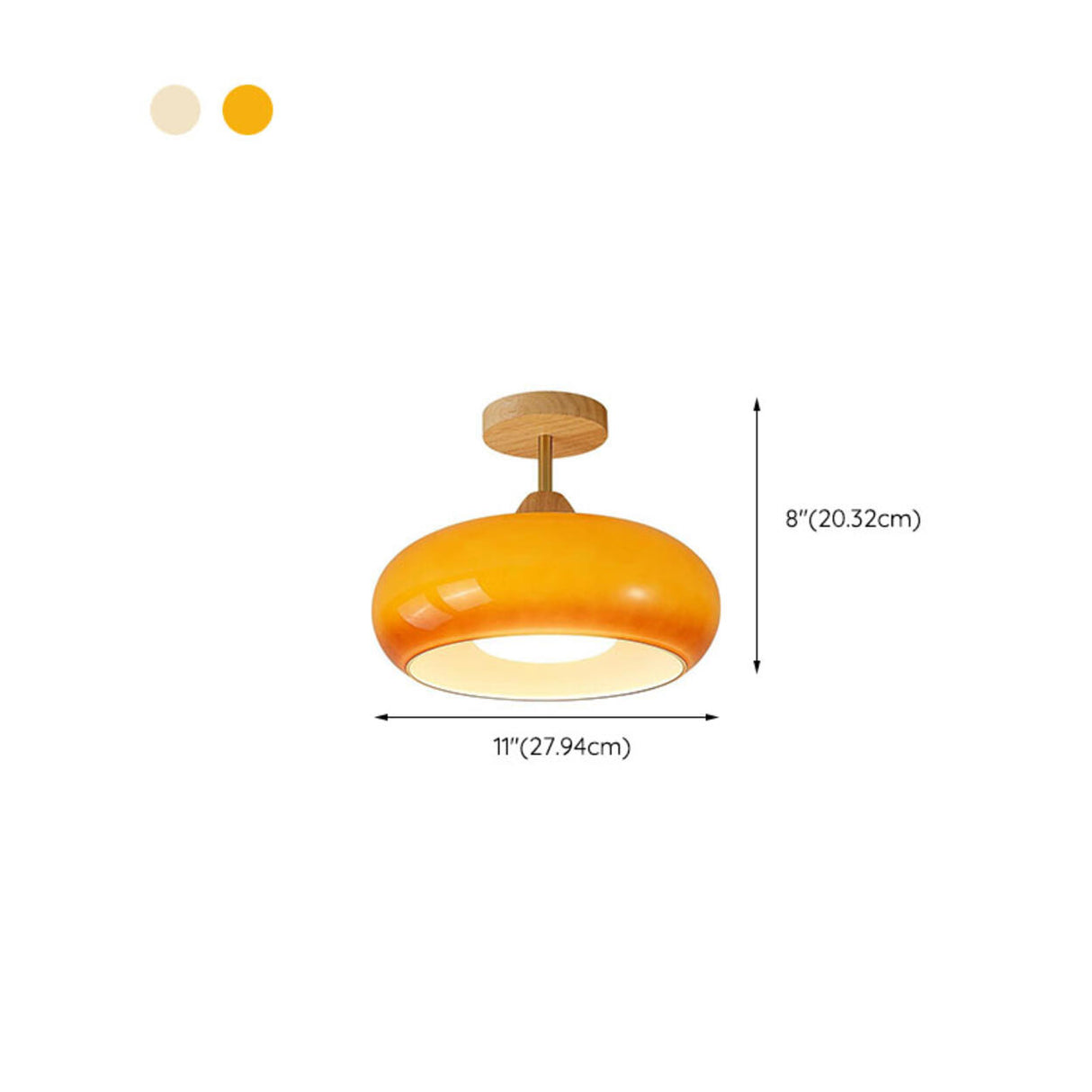 Orange Cylinder Semi-Flush Mount Light Wood Accents