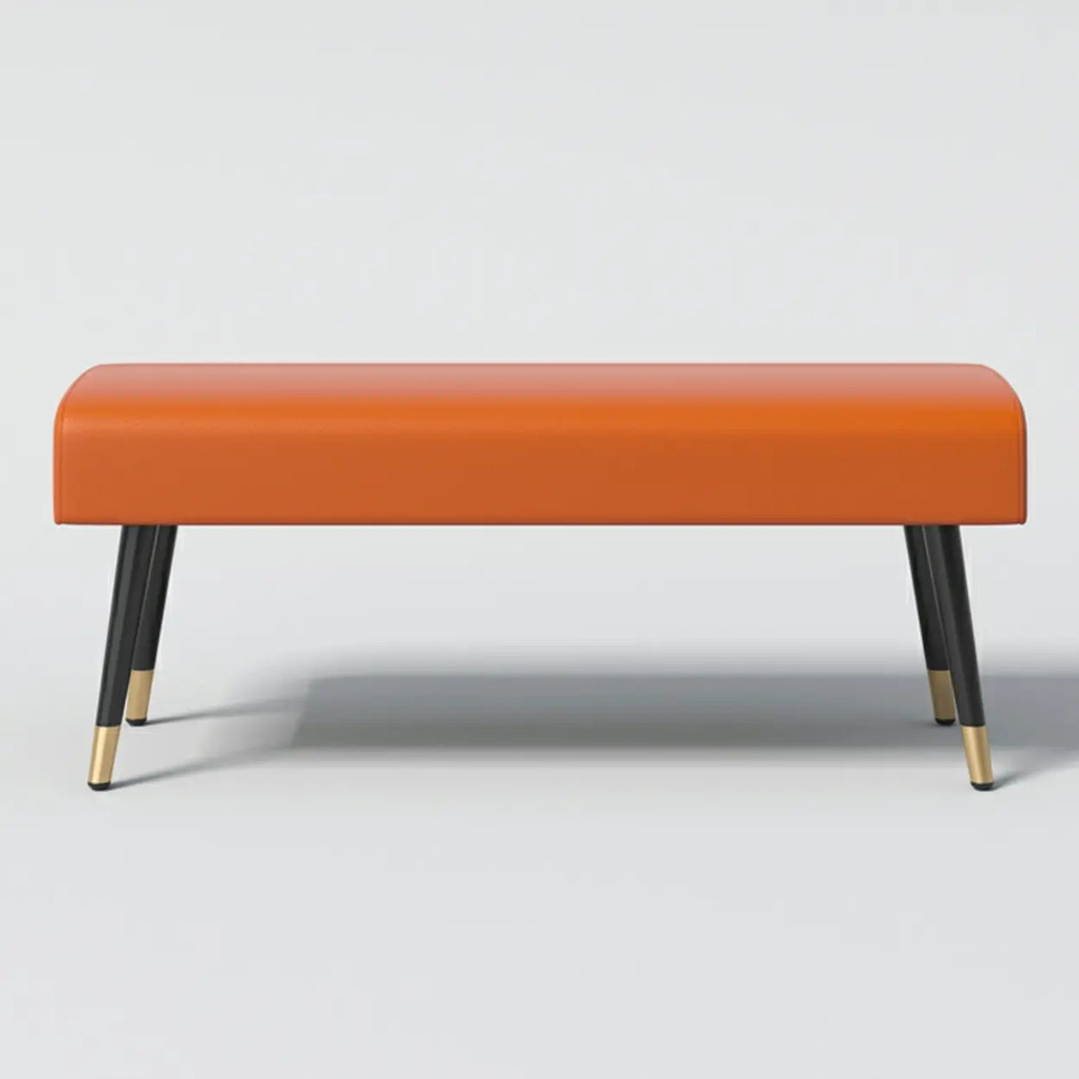 Orange Faux Leather Cushioned Bedroom Bench with Legs Image - 2