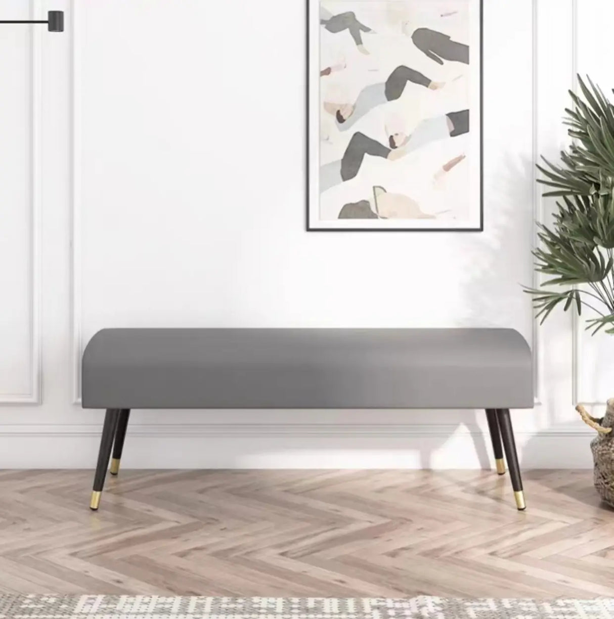 Orange Faux Leather Cushioned Bedroom Bench with Legs Image - 4