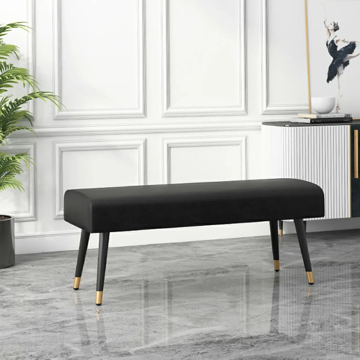 Orange Faux Leather Cushioned Bedroom Bench with Legs Image - 5