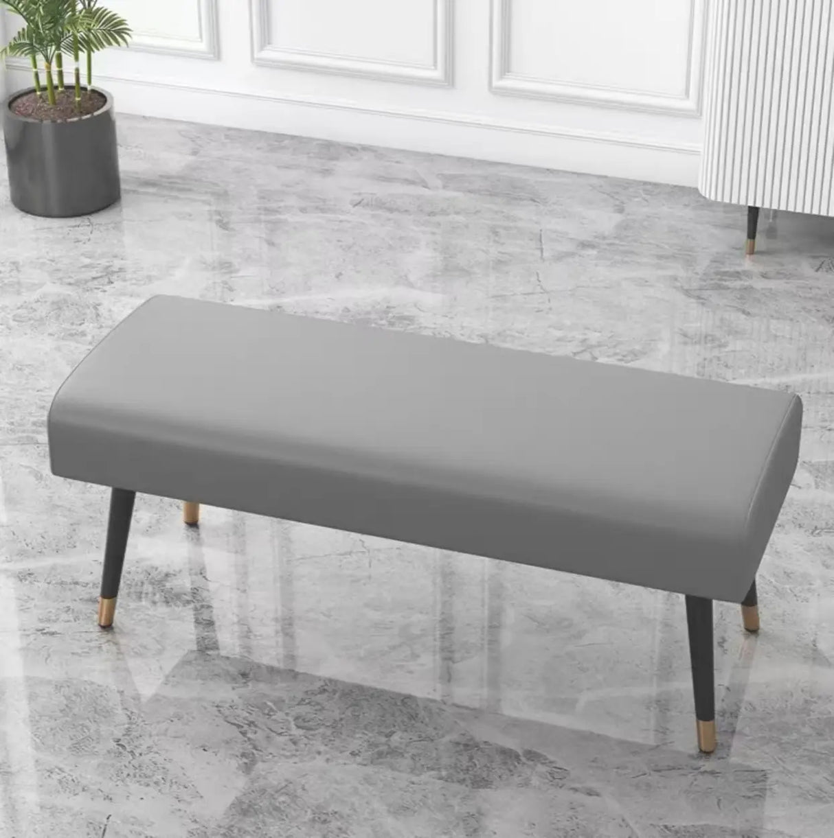 Orange Faux Leather Cushioned Bedroom Bench with Legs Image - 6