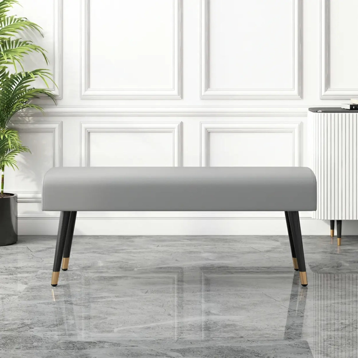 Orange Faux Leather Cushioned Bedroom Bench with Legs Image - 9