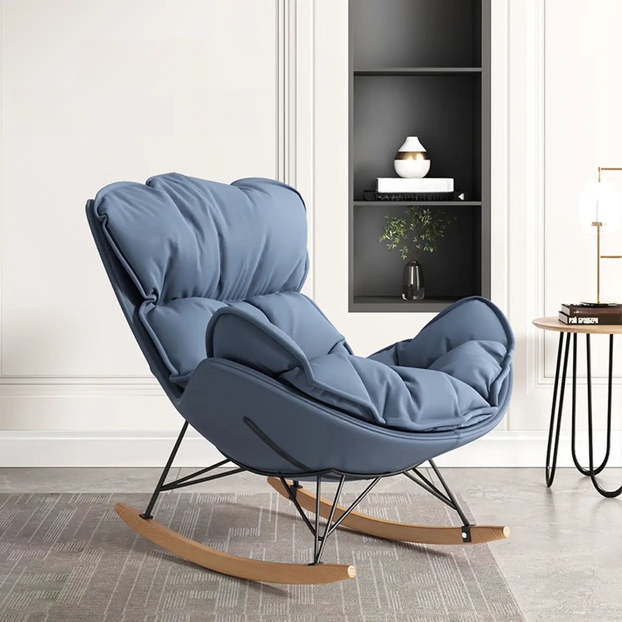 Orange Finish Stain Resistant Upholstered Rocking Chair Image - 11