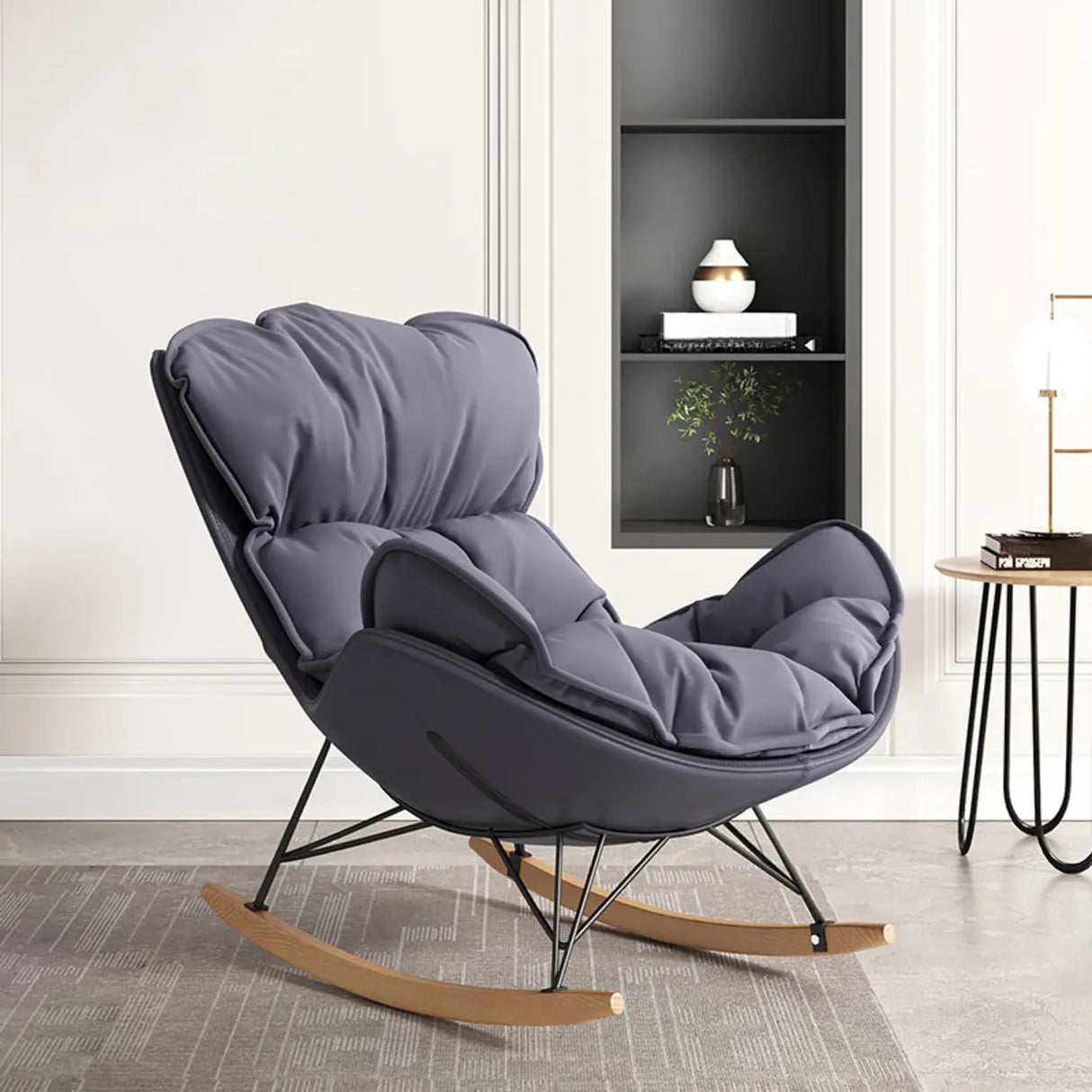 Orange Finish Stain Resistant Upholstered Rocking Chair Image - 13