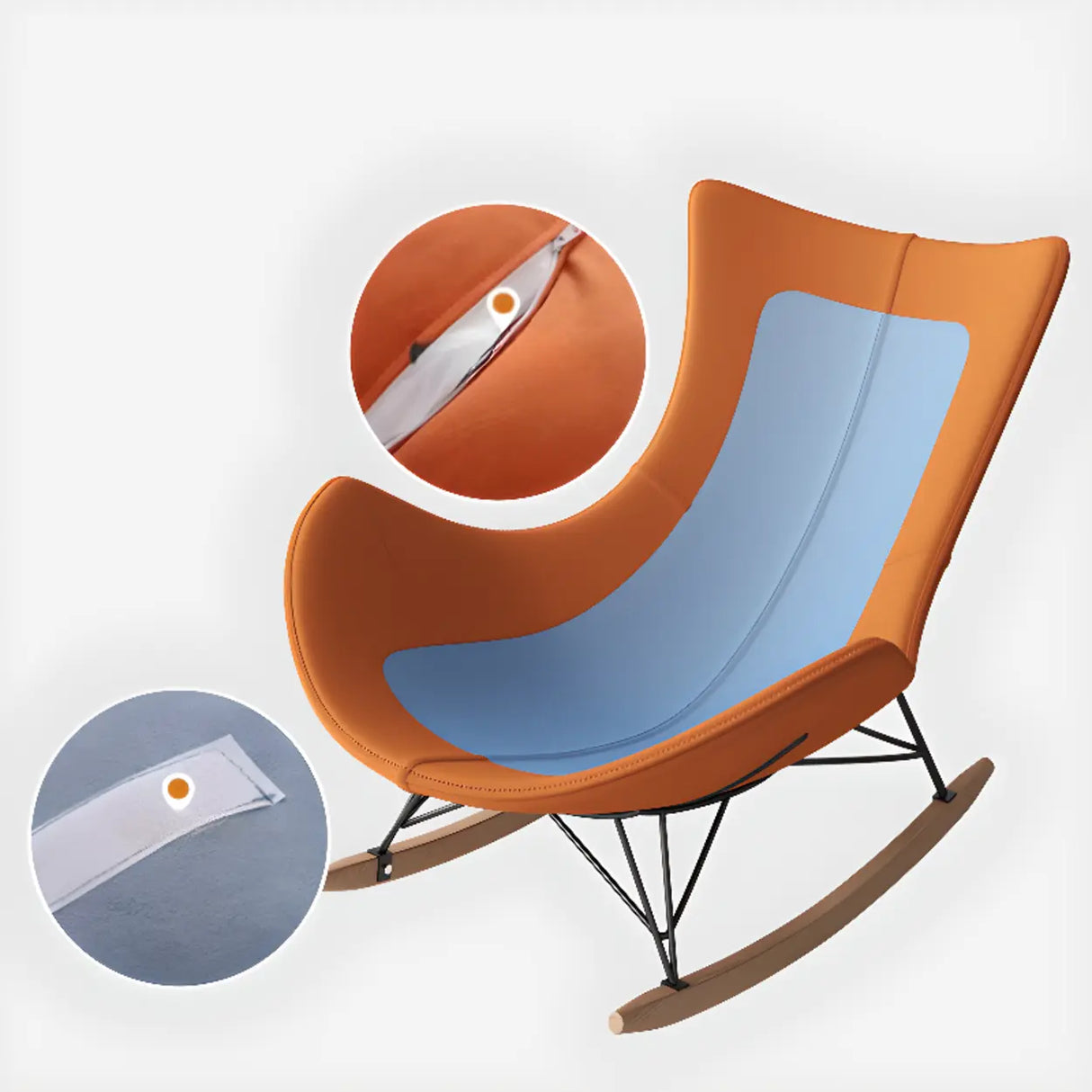 Orange Finish Stain Resistant Upholstered Rocking Chair Image - 14