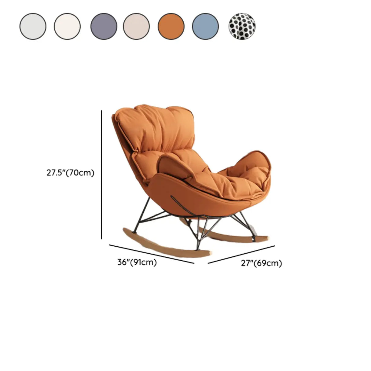 Orange Finish Stain Resistant Upholstered Rocking Chair