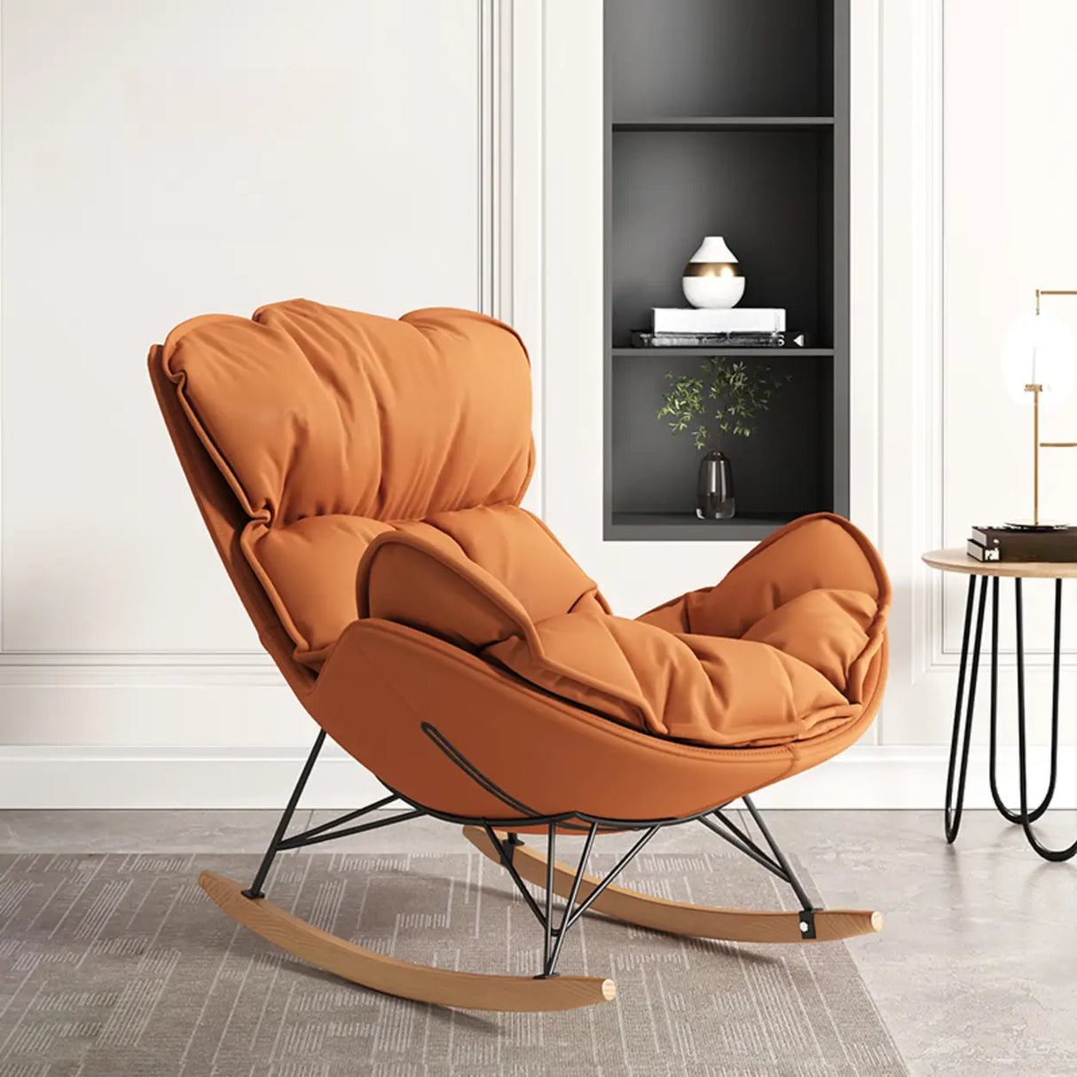 Orange Finish Stain Resistant Upholstered Rocking Chair Image - 2