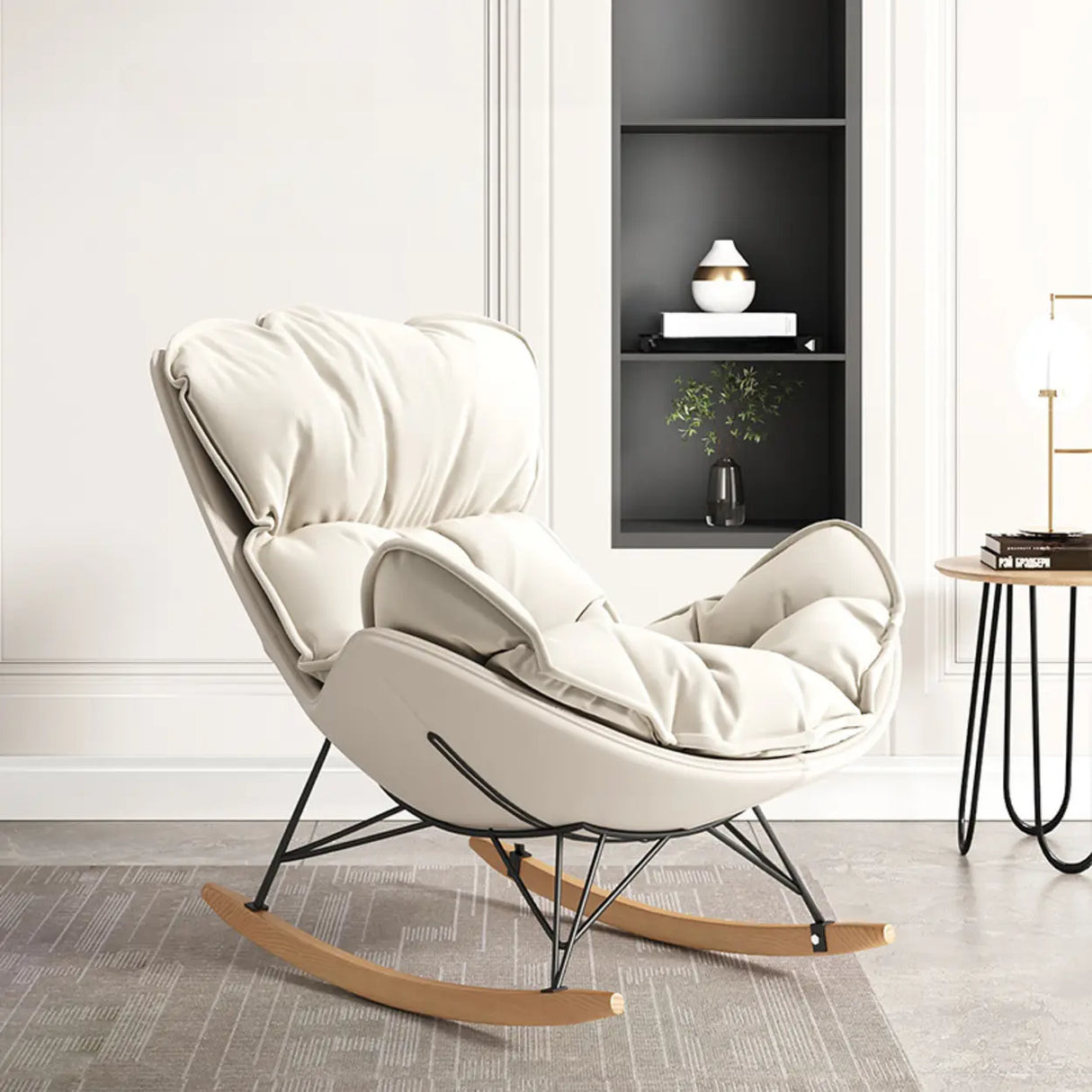 Orange Finish Stain Resistant Upholstered Rocking Chair Image - 3