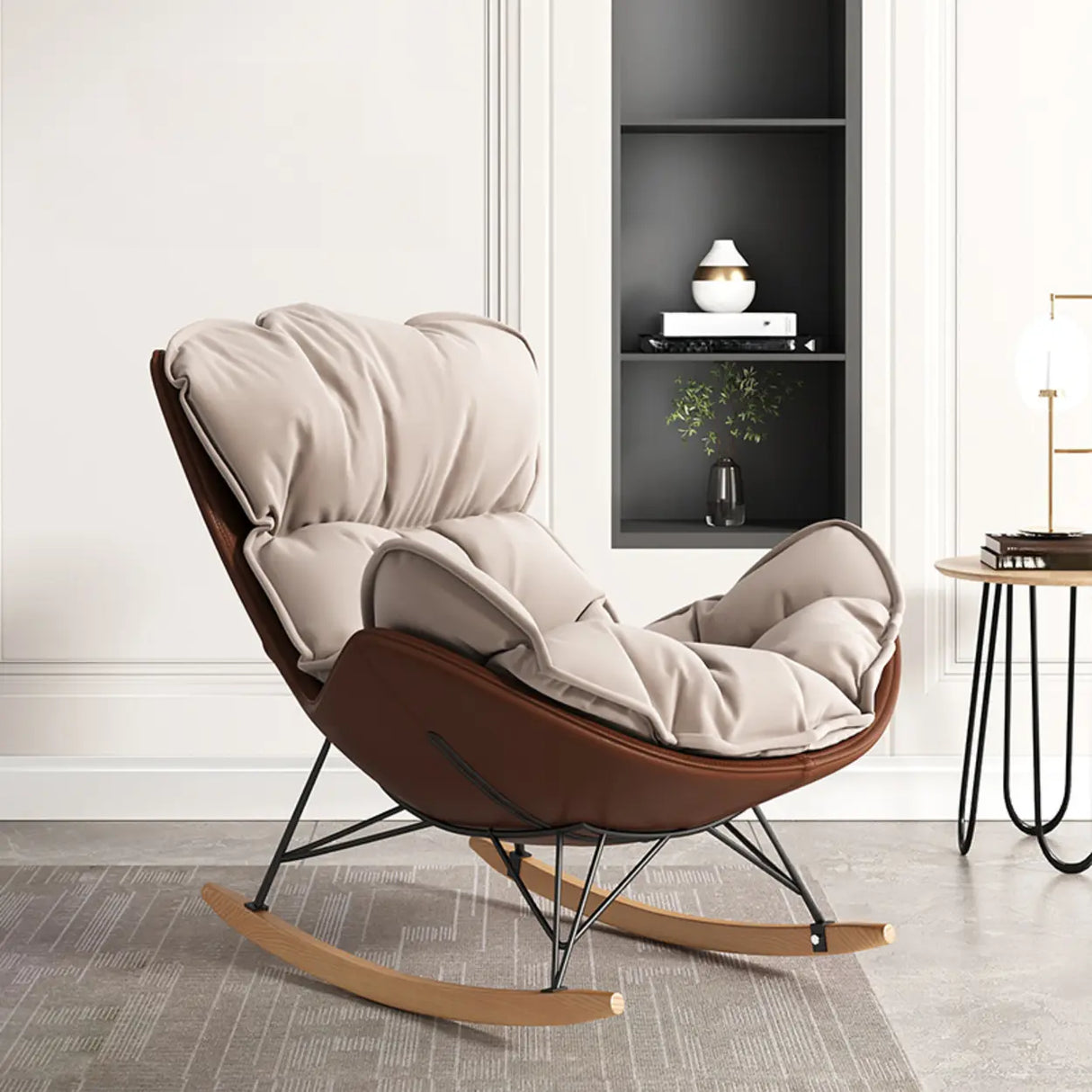 Orange Finish Stain Resistant Upholstered Rocking Chair Image - 5