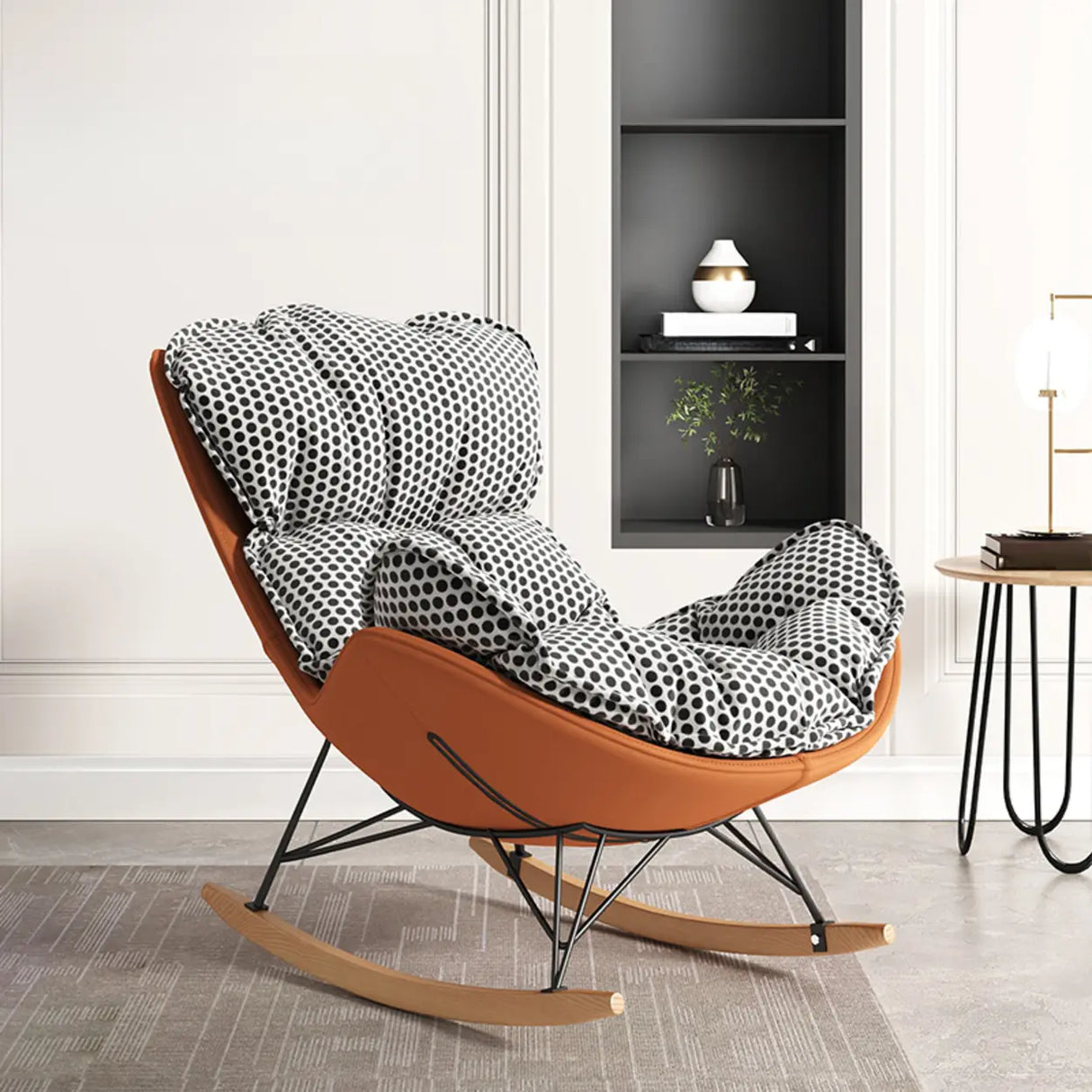 Orange Finish Stain Resistant Upholstered Rocking Chair Image - 7