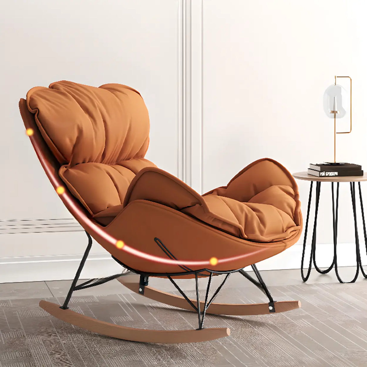 Orange Finish Stain Resistant Upholstered Rocking Chair Image - 8