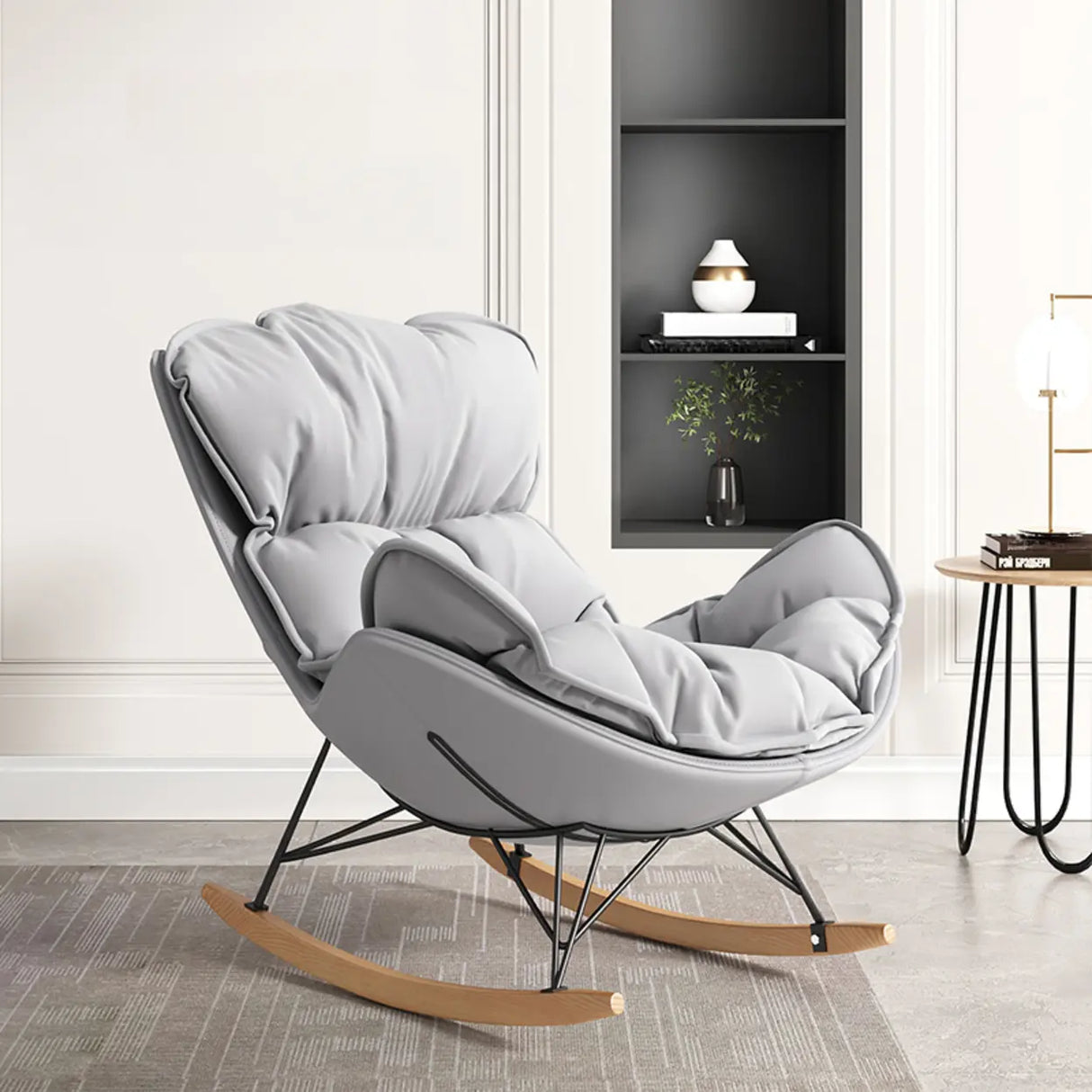 Orange Finish Stain Resistant Upholstered Rocking Chair Image - 9