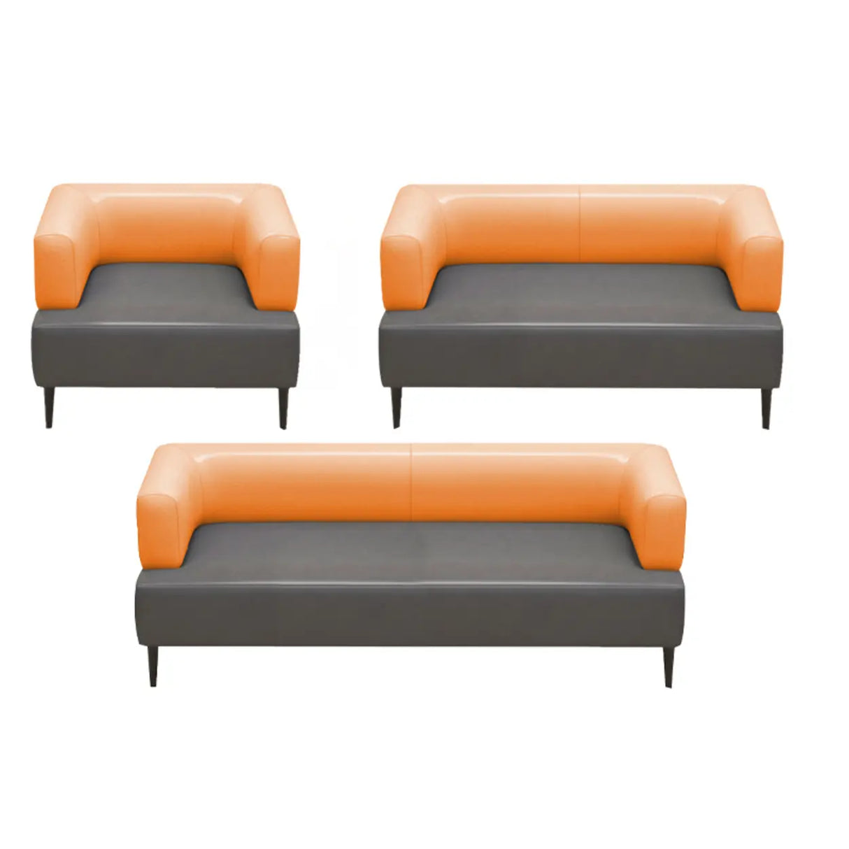 Orange Gray Leather Rectangular Loveseat with Table Image - 10