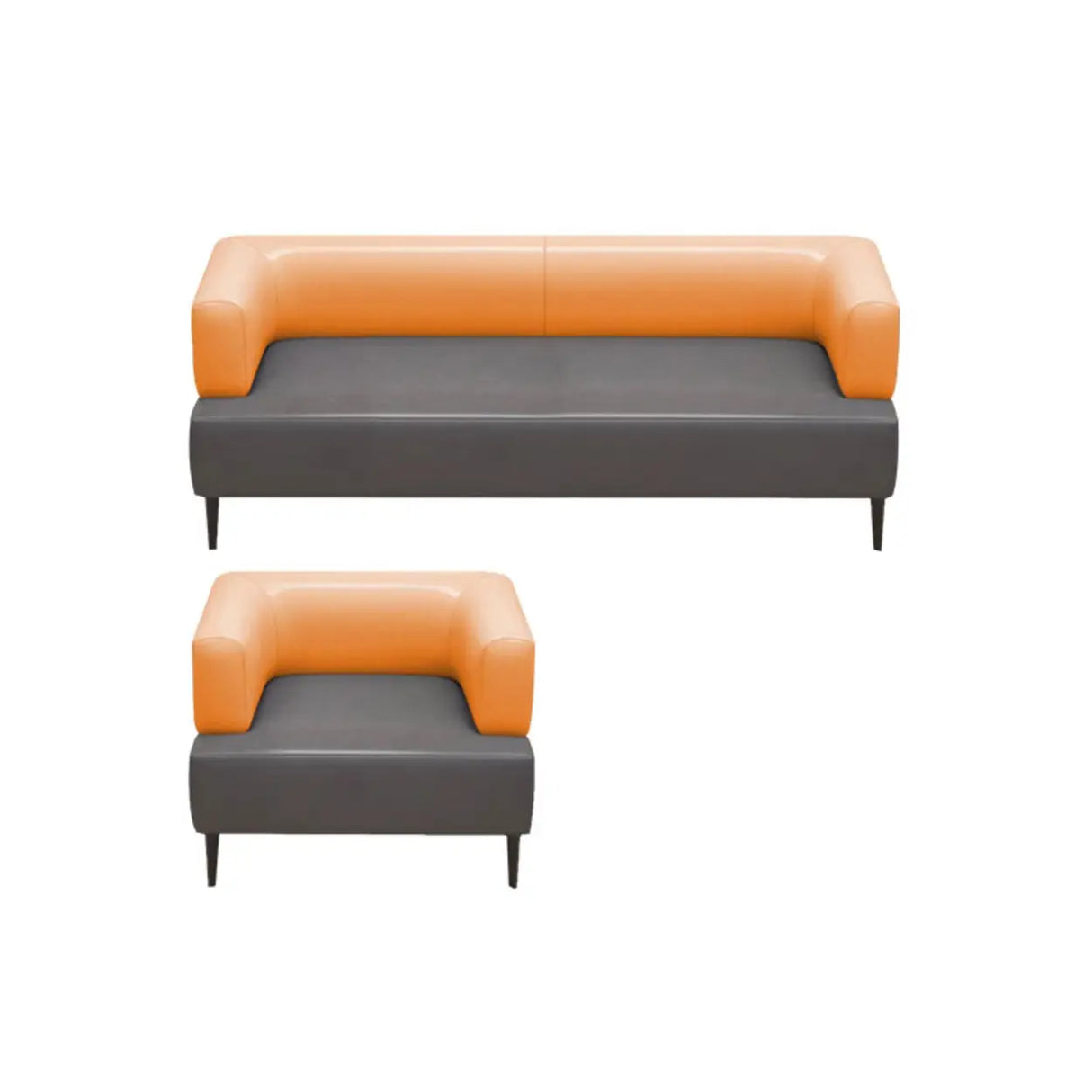 Orange Gray Leather Rectangular Loveseat with Table Image - 11