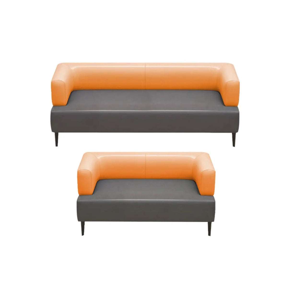 Orange Gray Leather Rectangular Loveseat with Table Image - 13