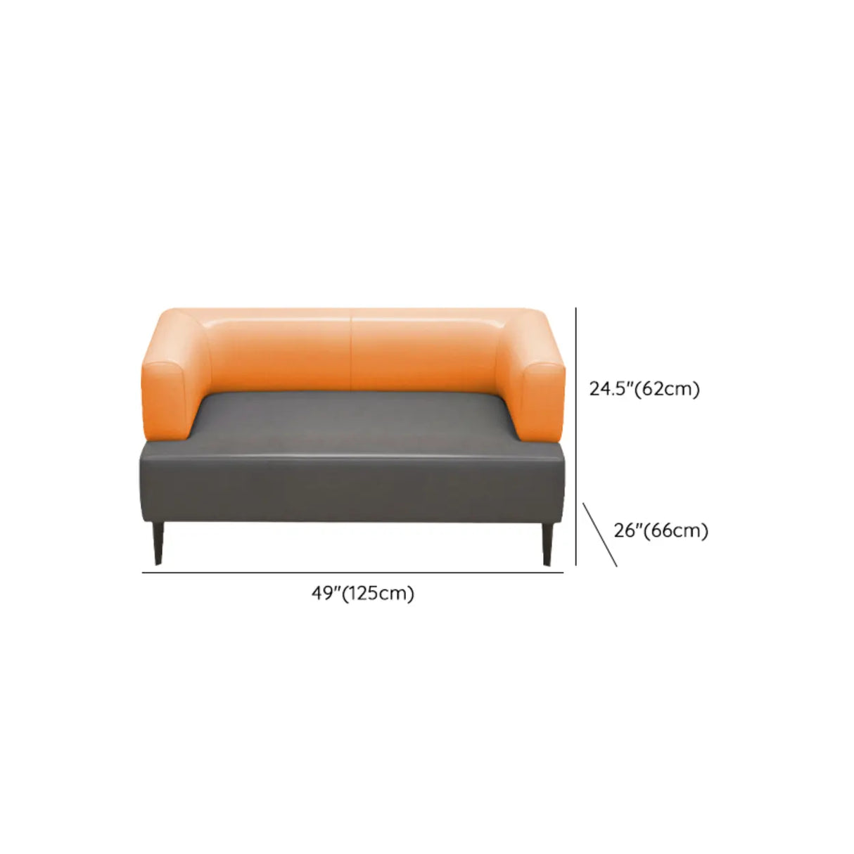 Orange Gray Leather Rectangular Loveseat with Table Image - 19
