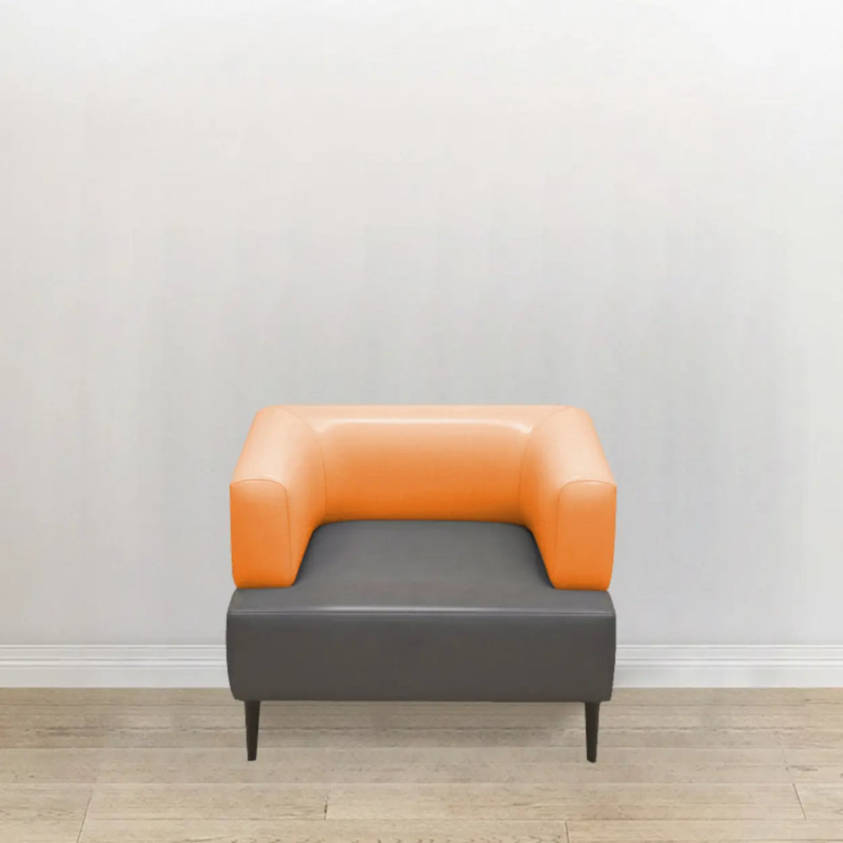 Orange Gray Leather Rectangular Loveseat with Table Image - 2