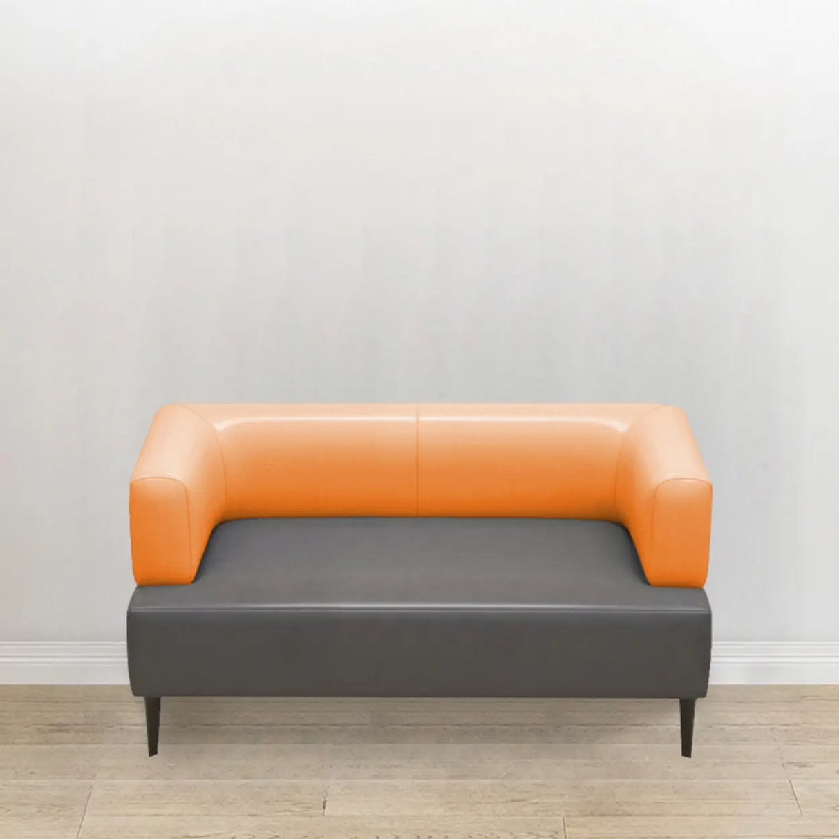 Orange Gray Leather Rectangular Loveseat with Table Image - 4