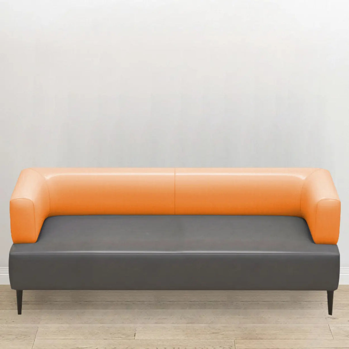 Orange Gray Leather Rectangular Loveseat with Table Image - 5