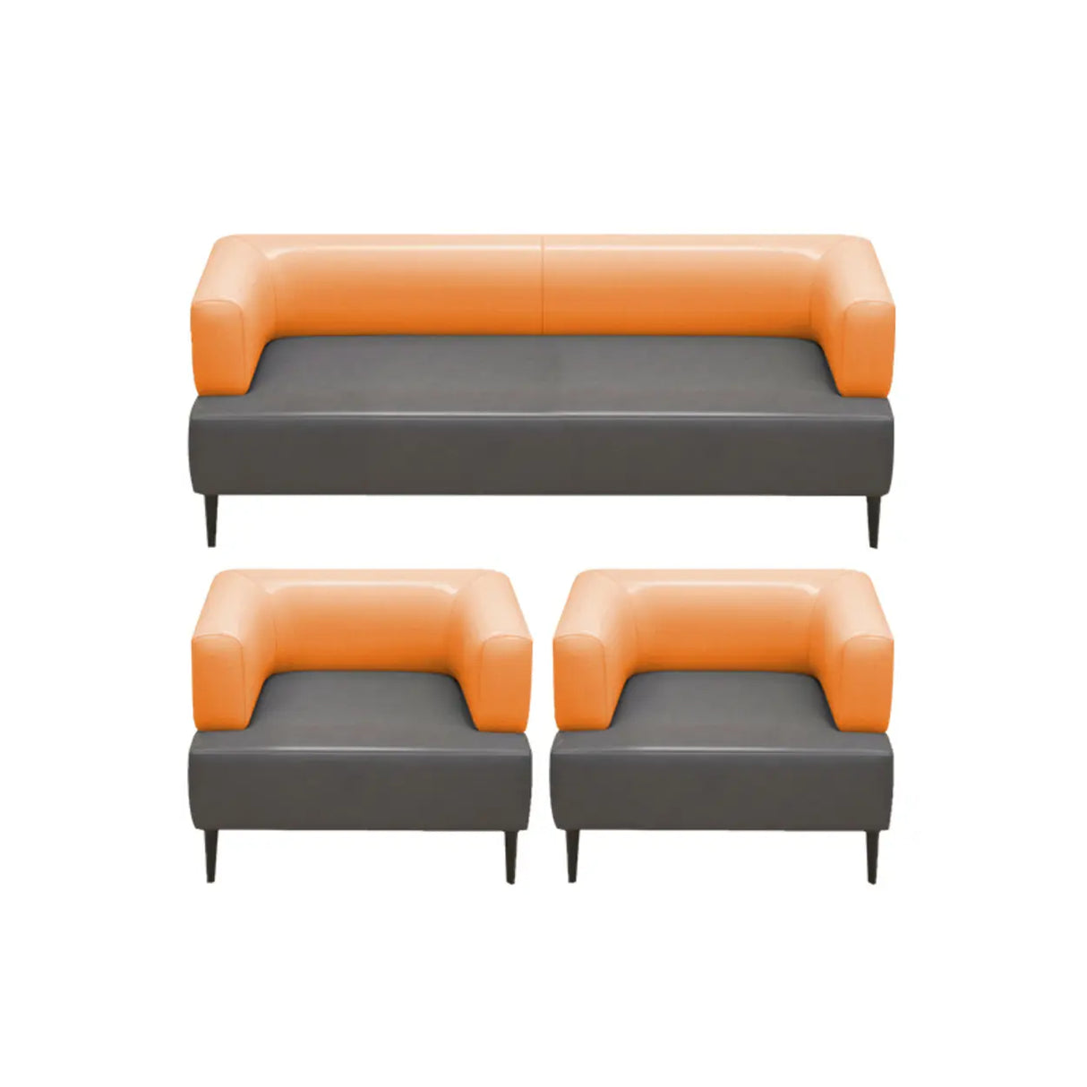 Orange Gray Leather Rectangular Loveseat with Table Image - 8