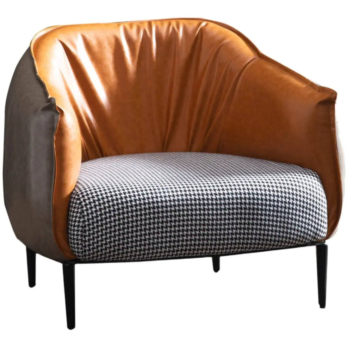 Orange Houndstooth Linen Fixed Back Foam Fill Arm Chair Image - 10