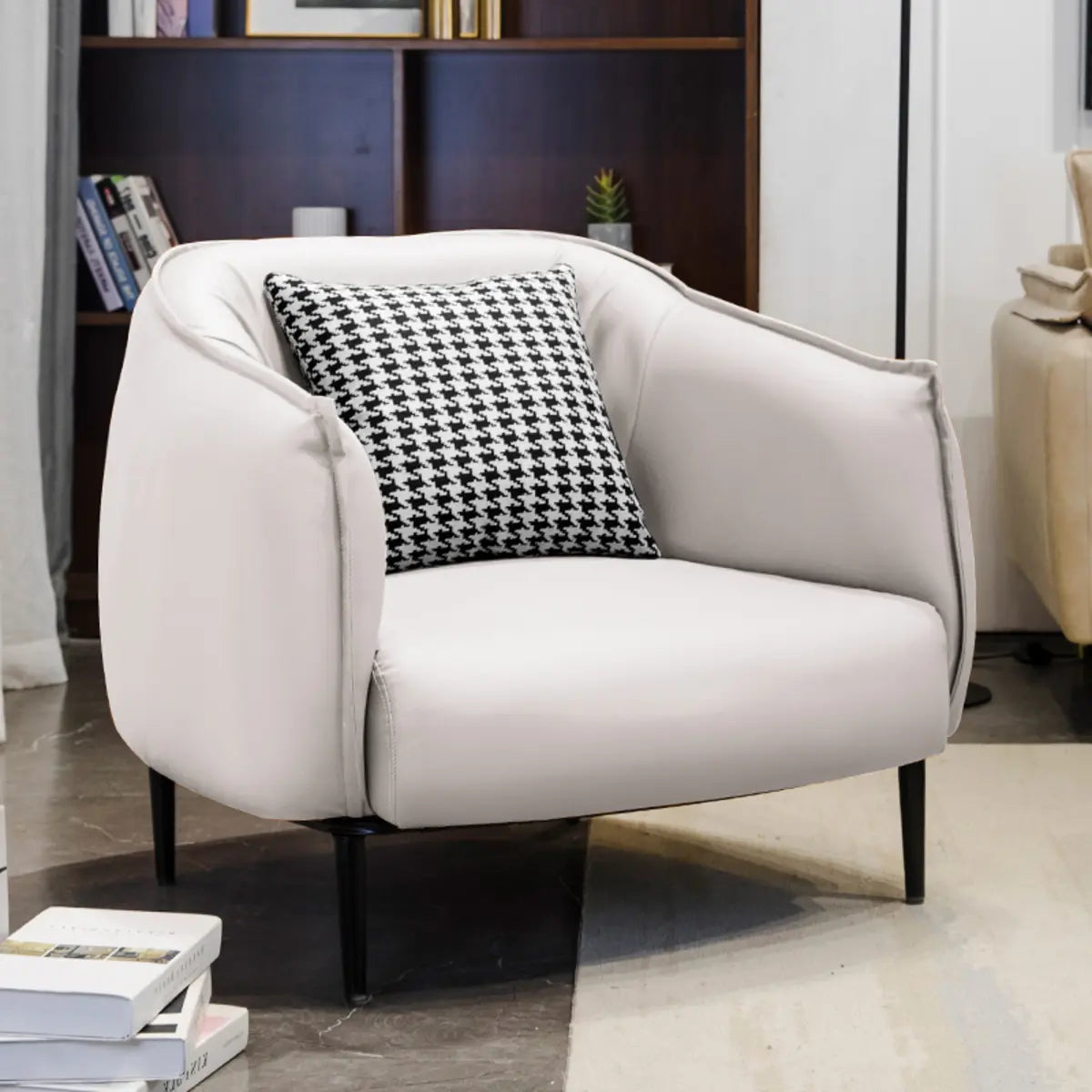 Orange Houndstooth Linen Fixed Back Foam Fill Arm Chair Image - 12