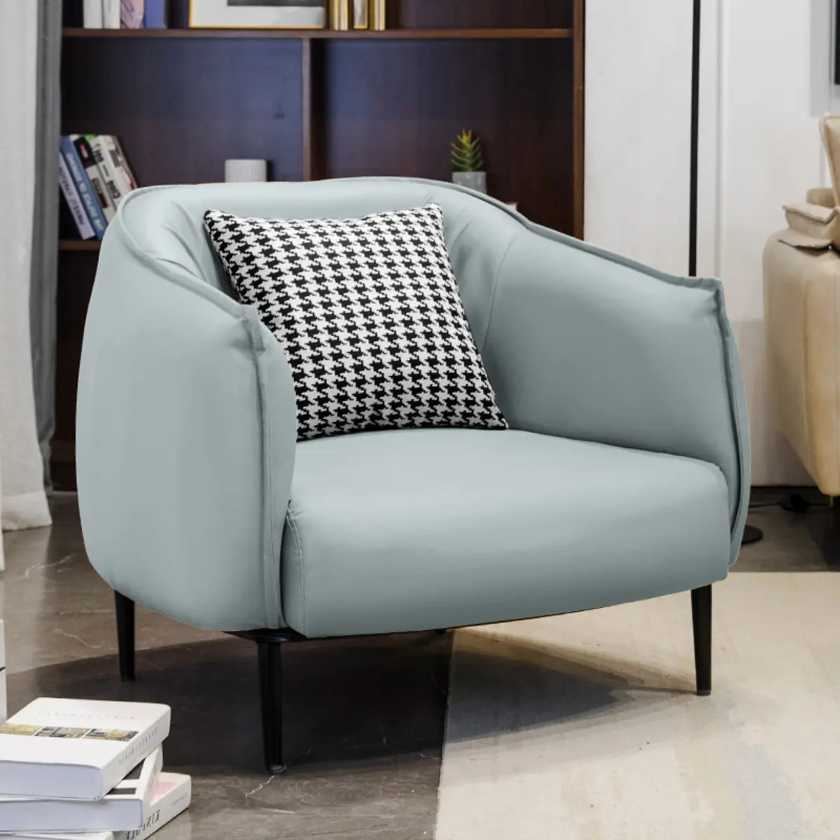 Orange Houndstooth Linen Fixed Back Foam Fill Arm Chair Image - 13