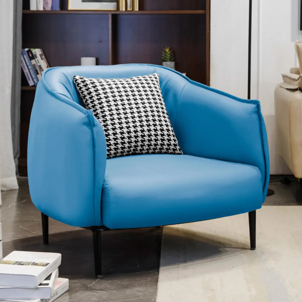 Orange Houndstooth Linen Fixed Back Foam Fill Arm Chair Image - 15