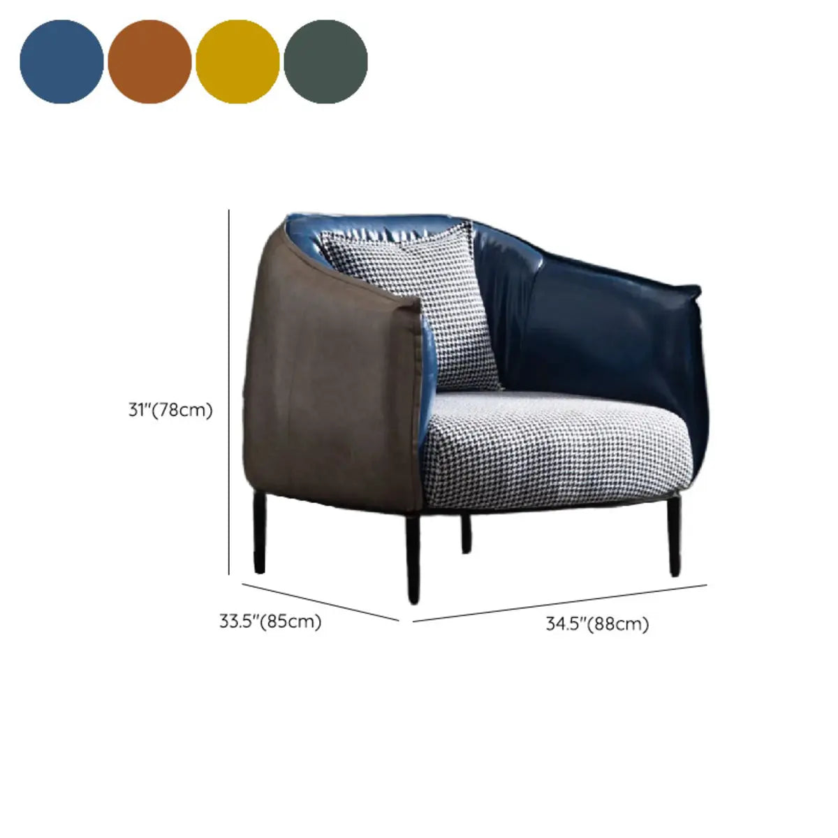 Orange Houndstooth Linen Fixed Back Foam Fill Arm Chair