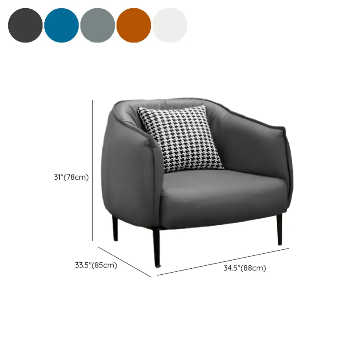 Orange Houndstooth Linen Fixed Back Foam Fill Arm Chair Image - 19