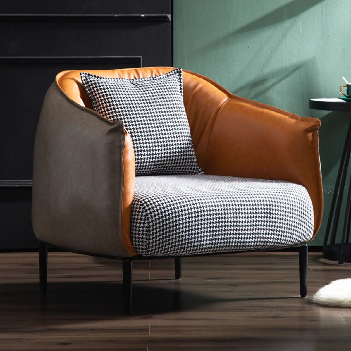 Orange Houndstooth Linen Fixed Back Foam Fill Arm Chair Image - 2