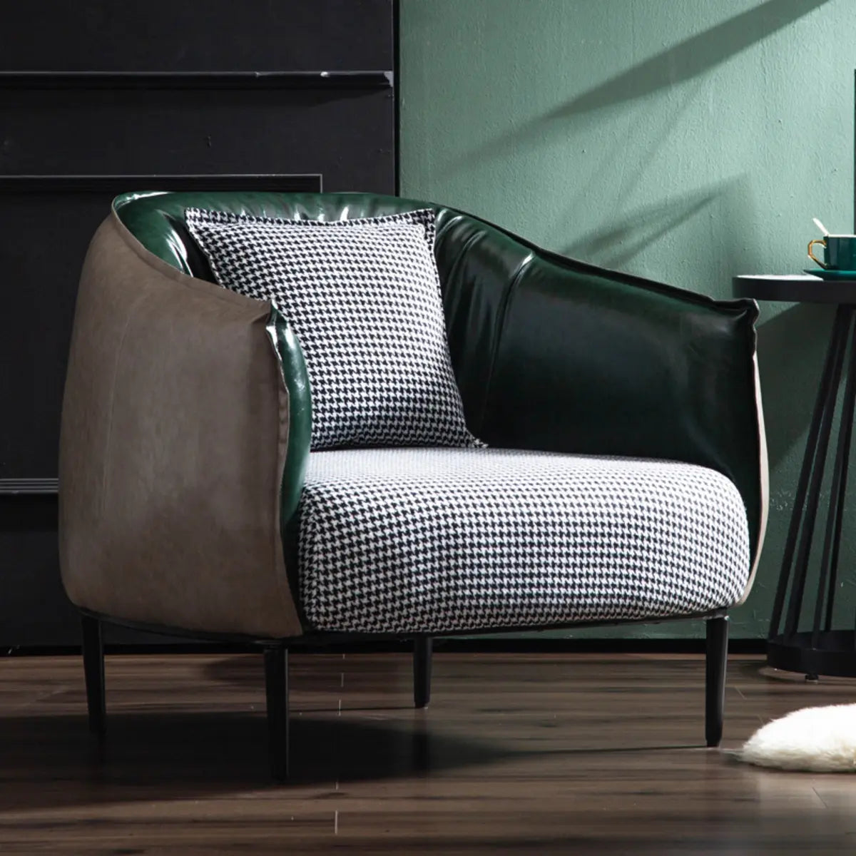 Orange Houndstooth Linen Fixed Back Foam Fill Arm Chair Image - 3