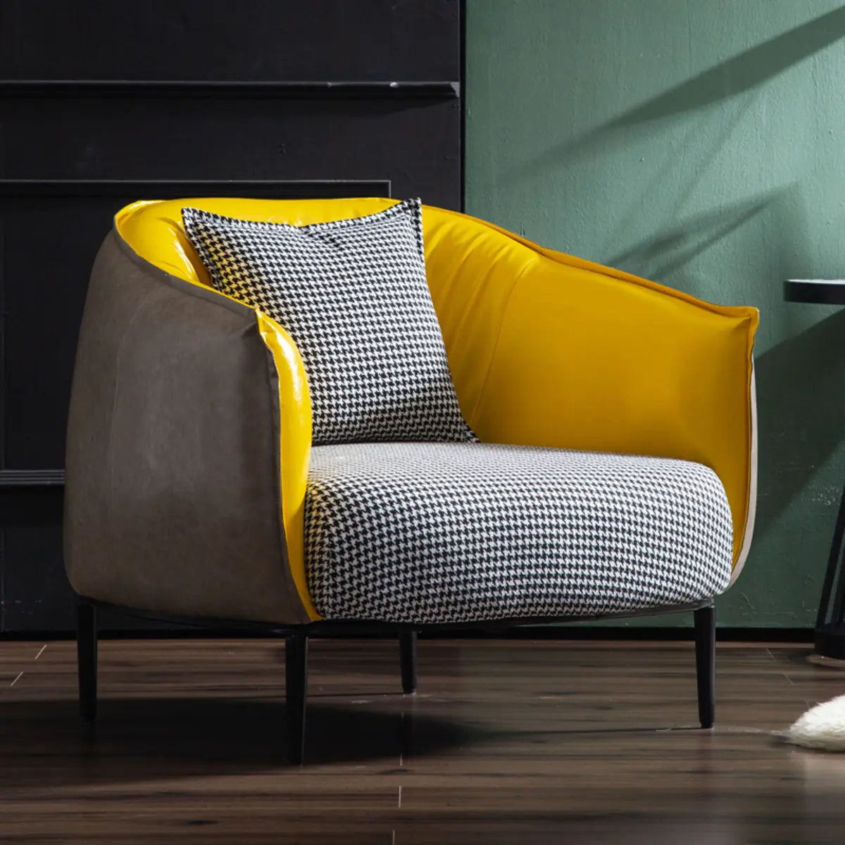 Orange Houndstooth Linen Fixed Back Foam Fill Arm Chair Image - 5