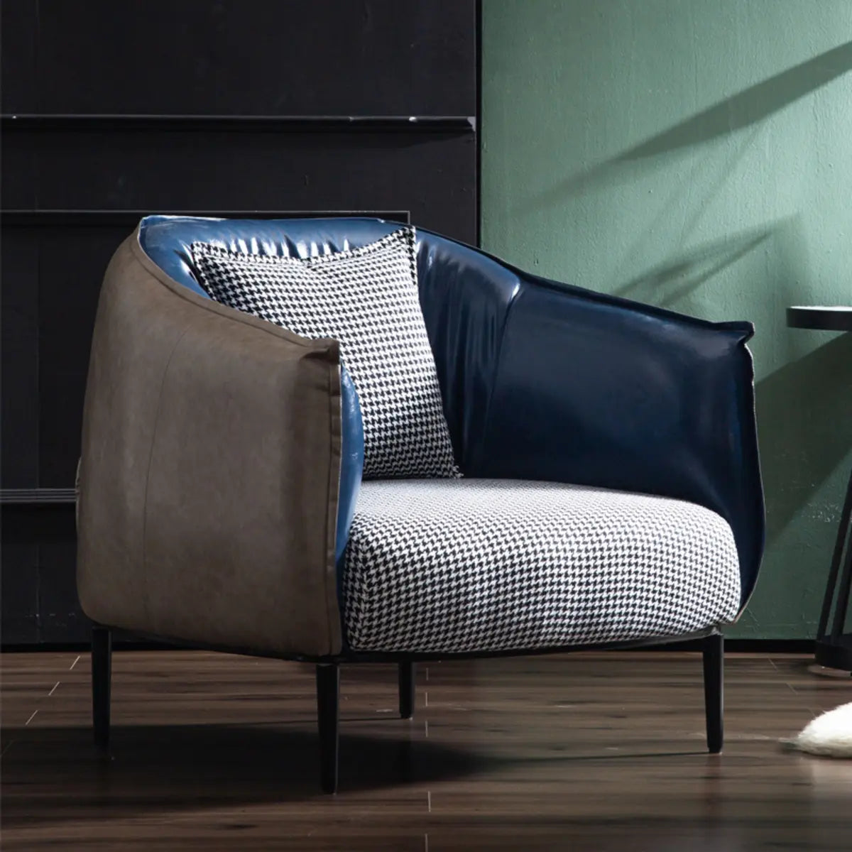 Orange Houndstooth Linen Fixed Back Foam Fill Arm Chair Image - 7