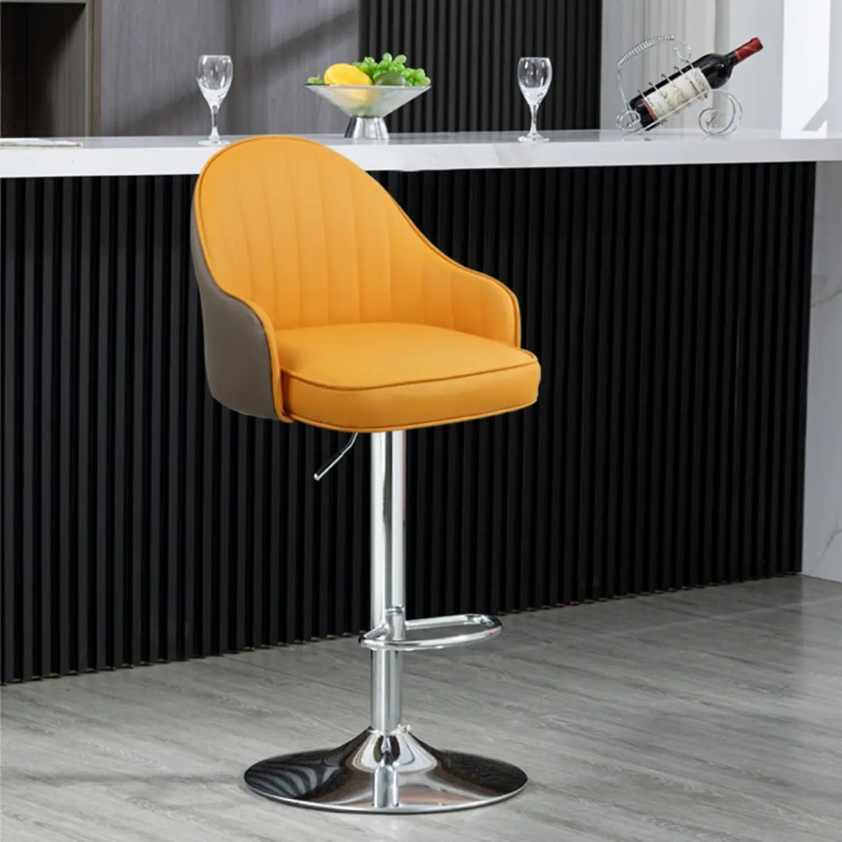 Orange Leather Armrest Adjustable Swivel Bar Stool Image - 14