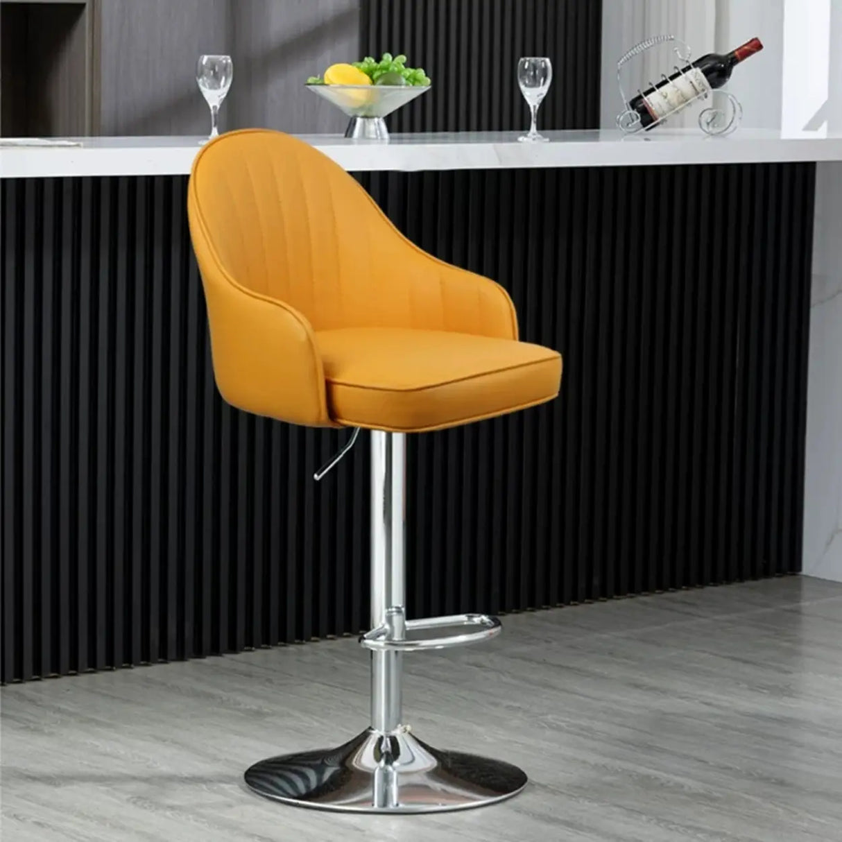 Orange Leather Armrest Adjustable Swivel Bar Stool Image - 16
