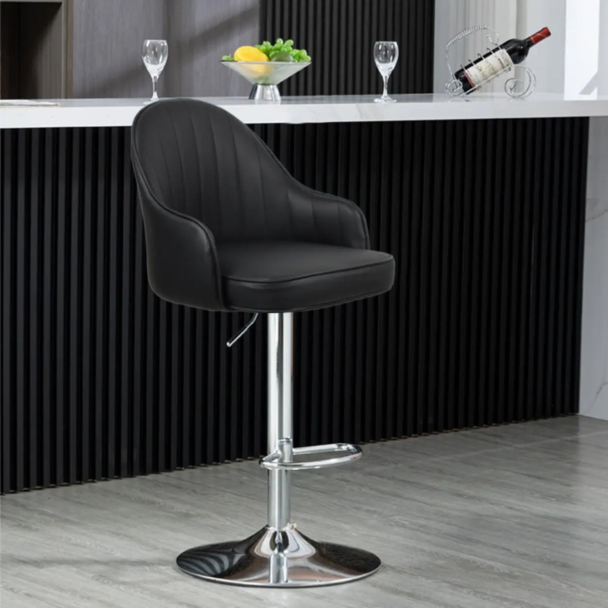 Orange Leather Armrest Adjustable Swivel Bar Stool Image - 17