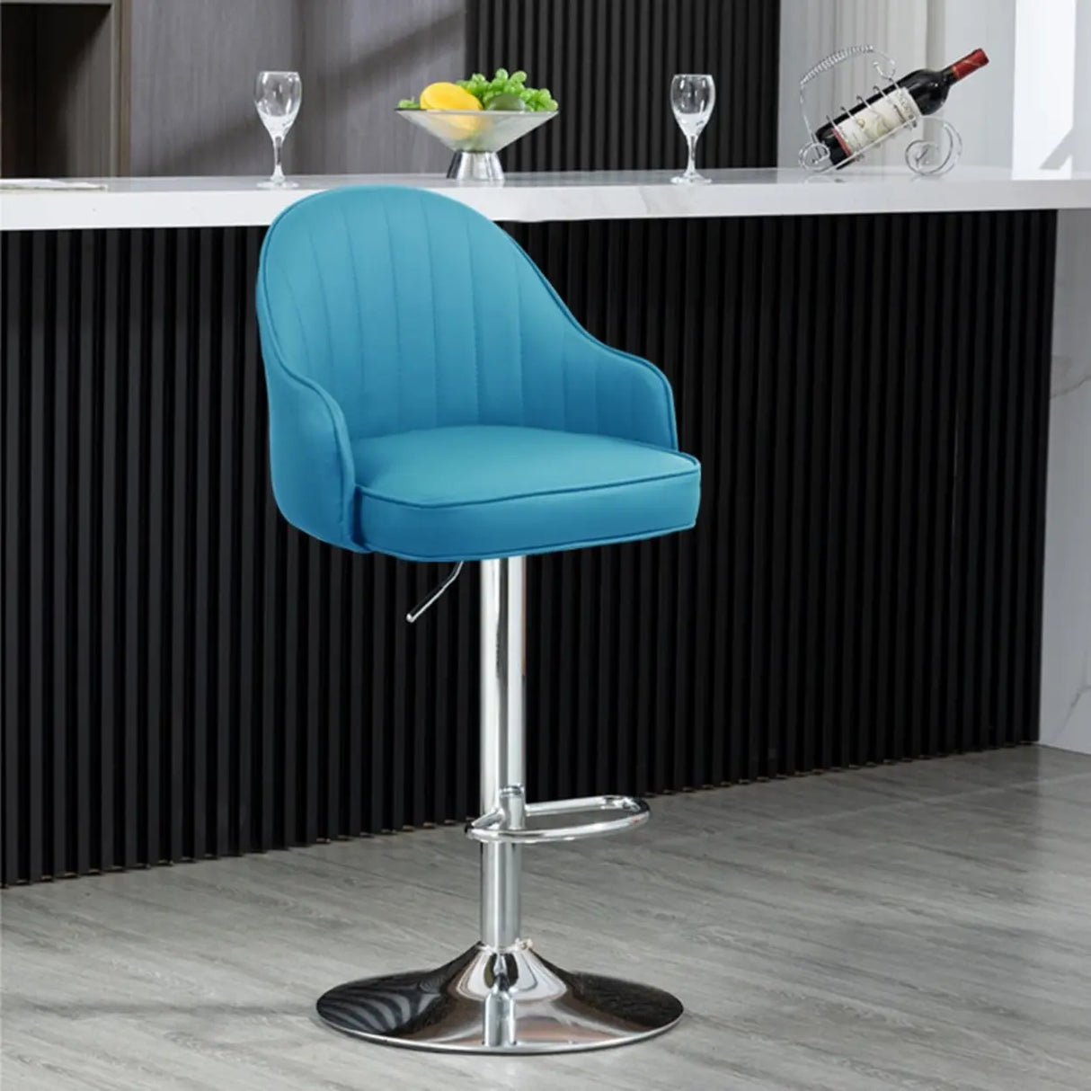 Orange Leather Armrest Adjustable Swivel Bar Stool Image - 19