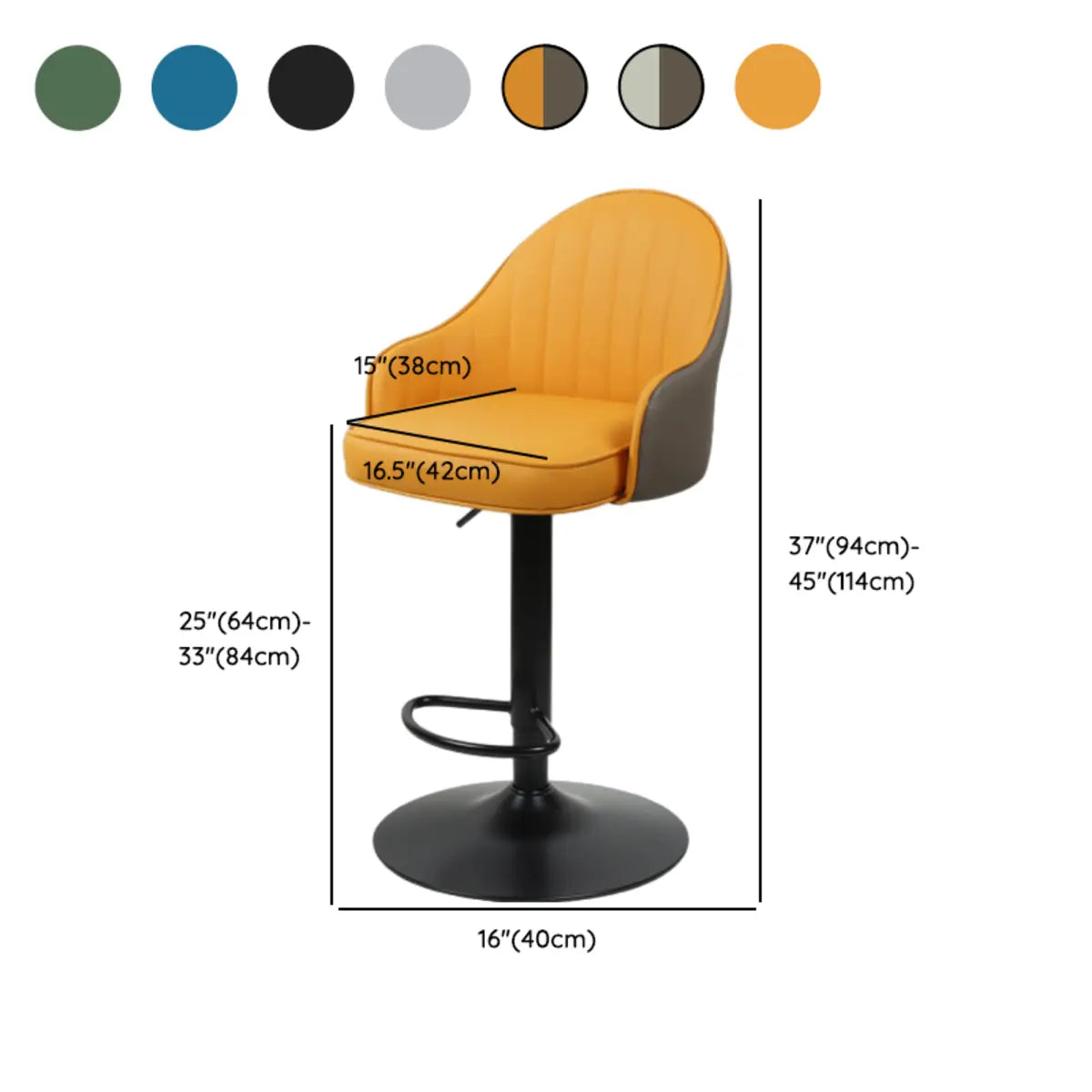 Orange Leather Armrest Adjustable Swivel Bar Stool