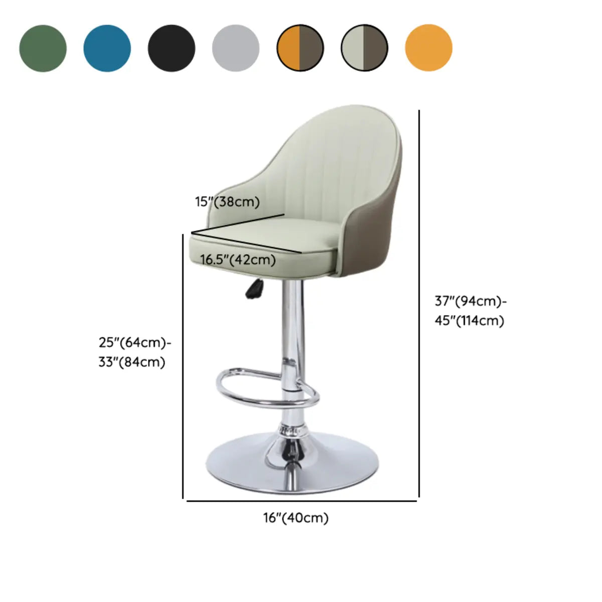 Orange Leather Armrest Adjustable Swivel Bar Stool Image - 24