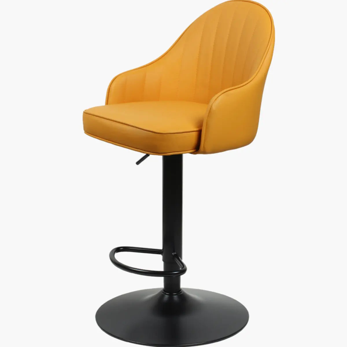 Orange Leather Armrest Adjustable Swivel Bar Stool Image - 5