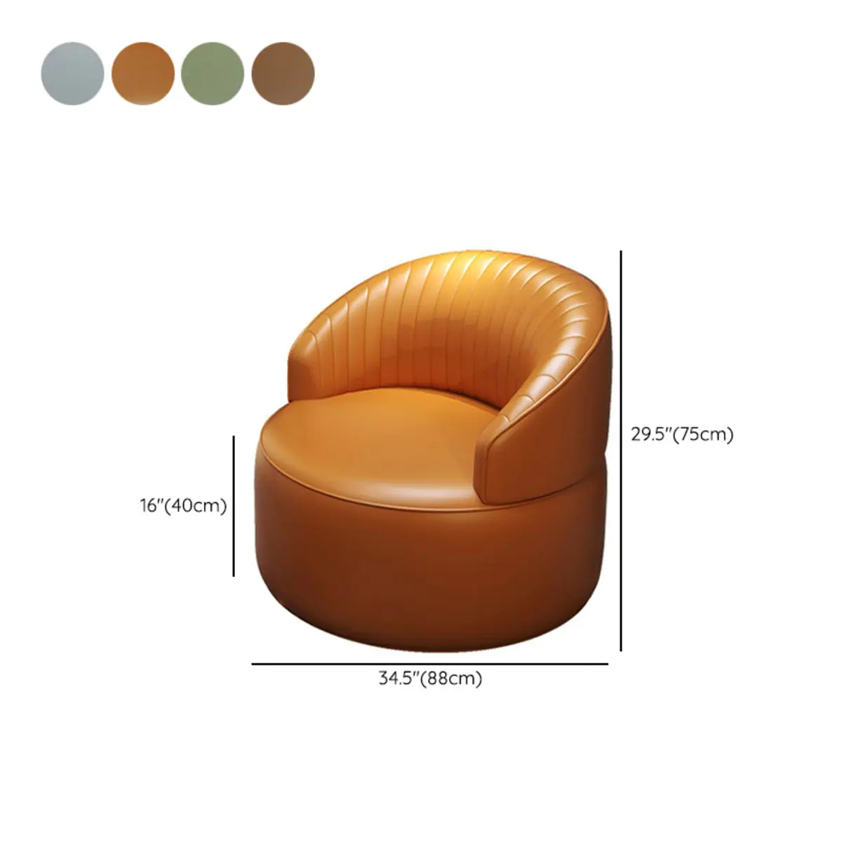 Orange Leather Fixed Back Barrel Chair with Arms