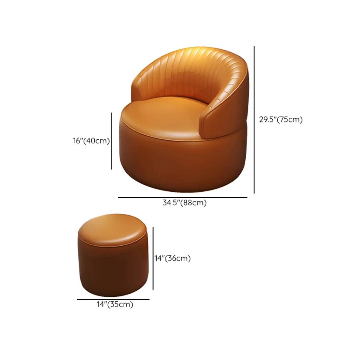 Orange Leather Fixed Back Barrel Chair with Arms Image - 14