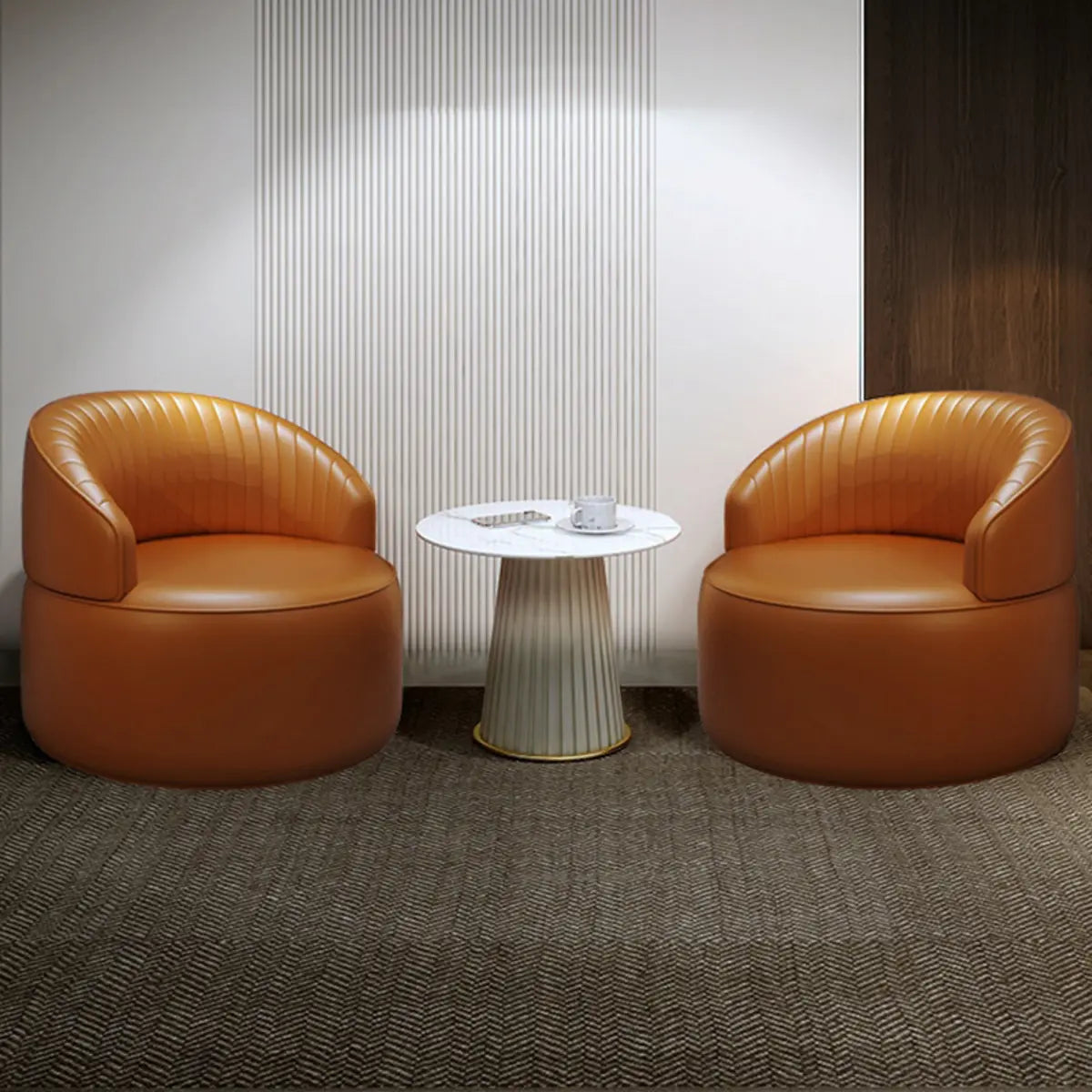 Orange Leather Fixed Back Barrel Chair with Arms Image - 4