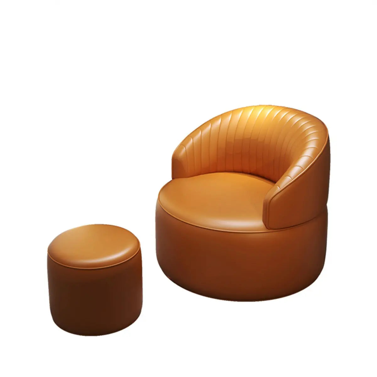 Orange Leather Fixed Back Barrel Chair with Arms Image - 5